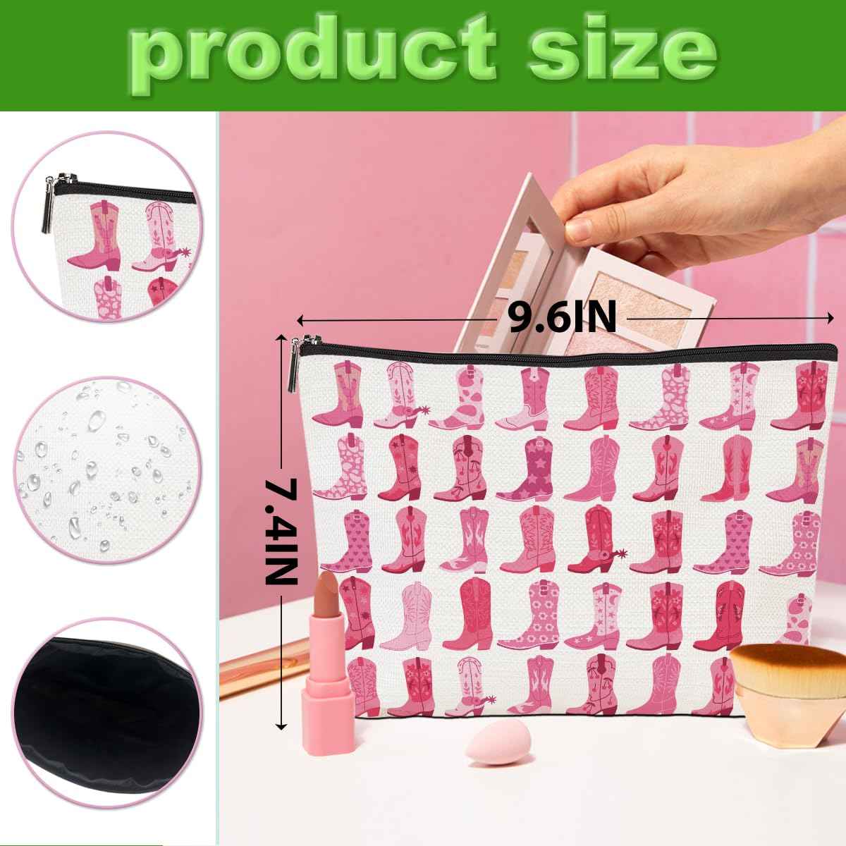 4pcs Pink Cowboy Boots Makeup Bag Hot Pink Cowgirls Cosmetic Bags Cowboy Boots for Women Makeup Bag, Cowgirls Gifts for Women Friends Sisters Birthday Gift, Toiletry Zipper Pouch