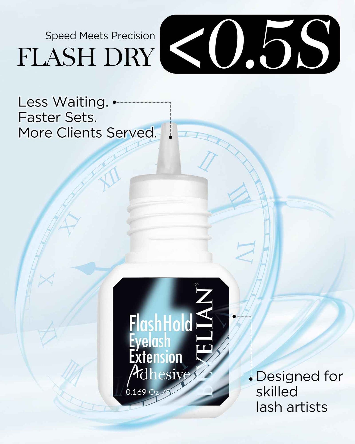 BEYELIAN Sensitive Eyelash Extension Glue 0.17fl.oz/5ml / 0.5Sec Drying Time/Retention – 7-8 Weeks/Black Adhesive/Hypoallergenic Formaldehyde-Free Lash Extension Glue for Professional Use Only