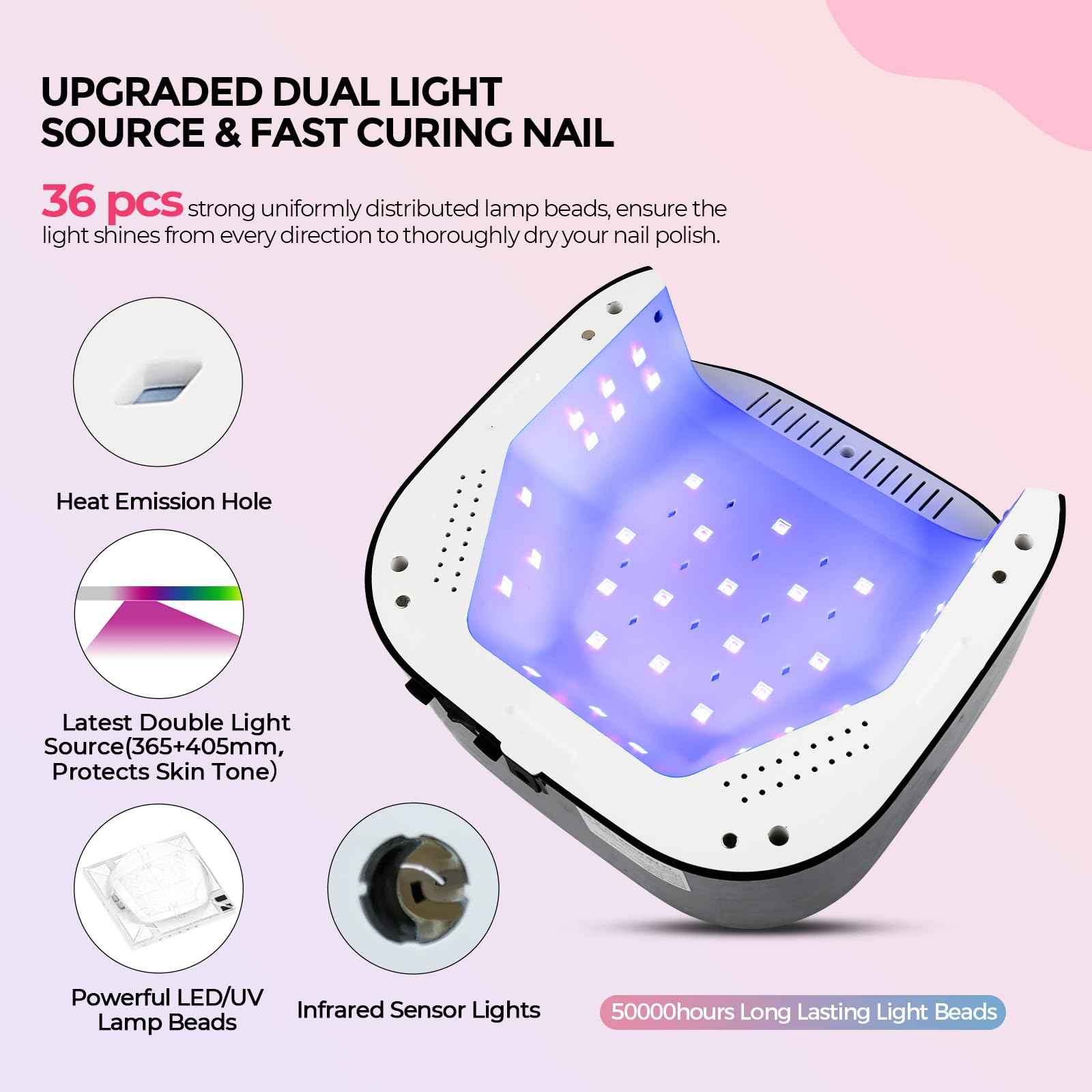 Lavinda UV LED Nail Lamp, 54W UV Nail Light for Gel Polish Acrylic , Professional Gel Lamp with Auto Sensor Fast Curing Nails Dryer 4 Timer Settings Art Tools for Salon Home Use