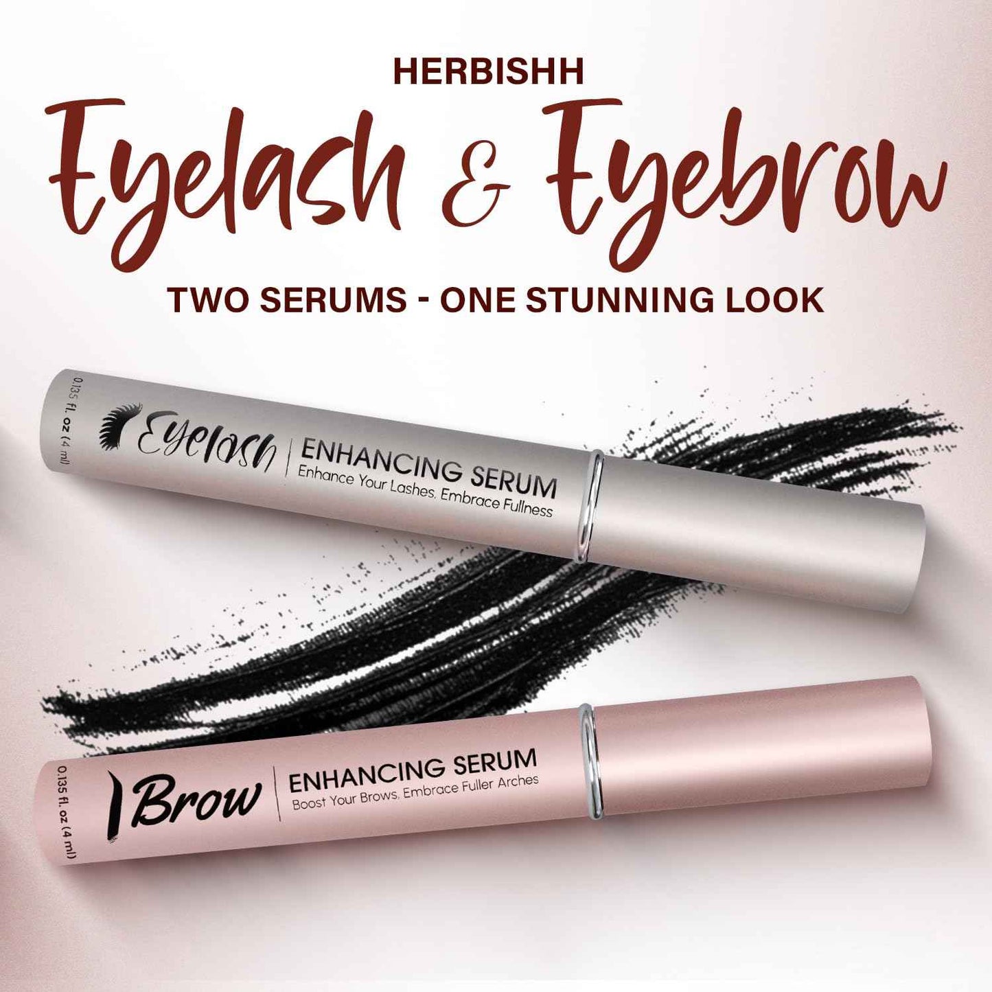 Herbishh Eyelash & Eyebrow Enhancing Serum – Nourishing Duo for Fuller-Looking Lashes & Brows, Safe for Lash Extensions, Fragrance-Free, Travel-Friendly Duo, 0.135 fl. oz each