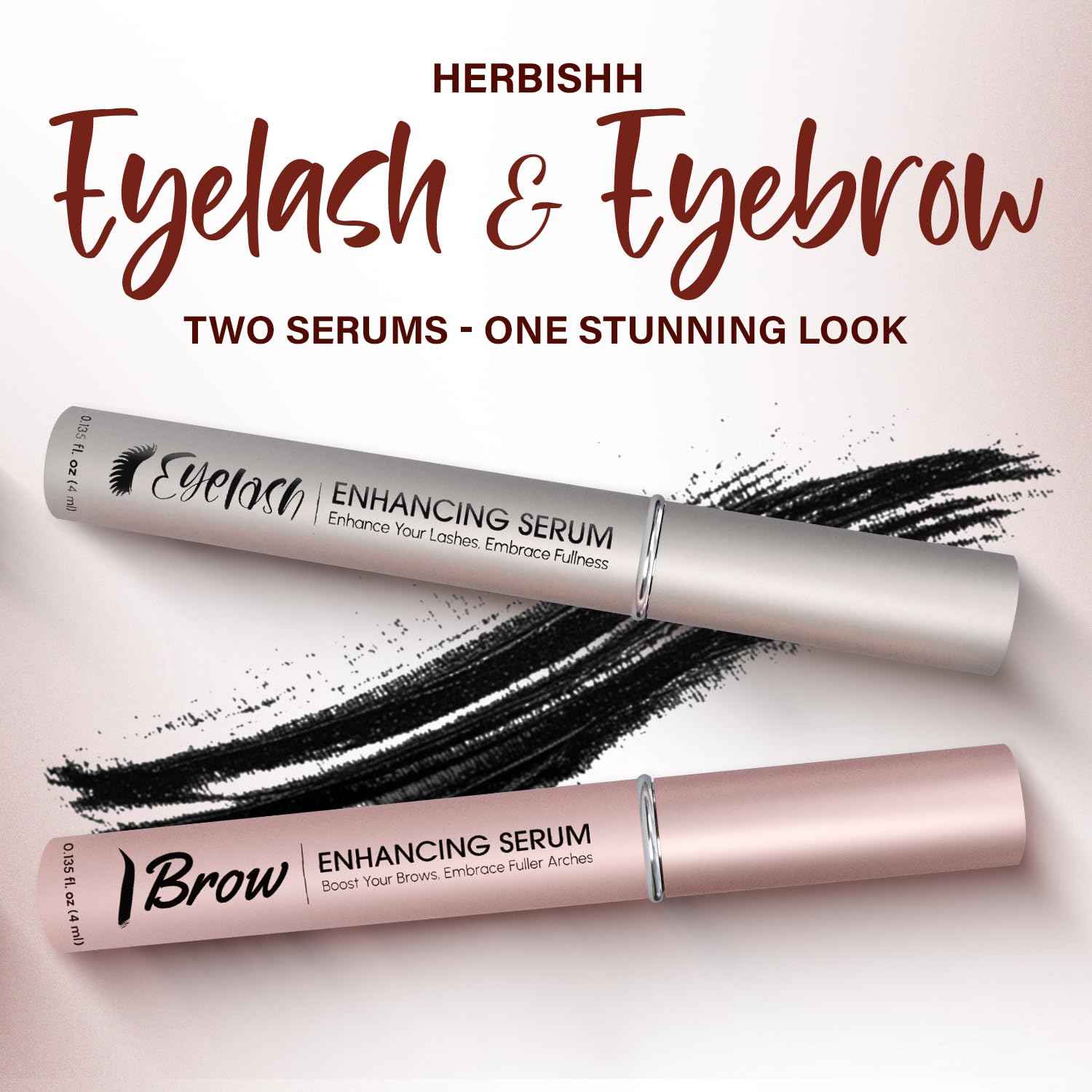 Herbishh Eyelash & Eyebrow Enhancing Serum – Nourishing Duo for Fuller-Looking Lashes & Brows, Safe for Lash Extensions, Fragrance-Free, Travel-Friendly Duo, 0.135 fl. oz each
