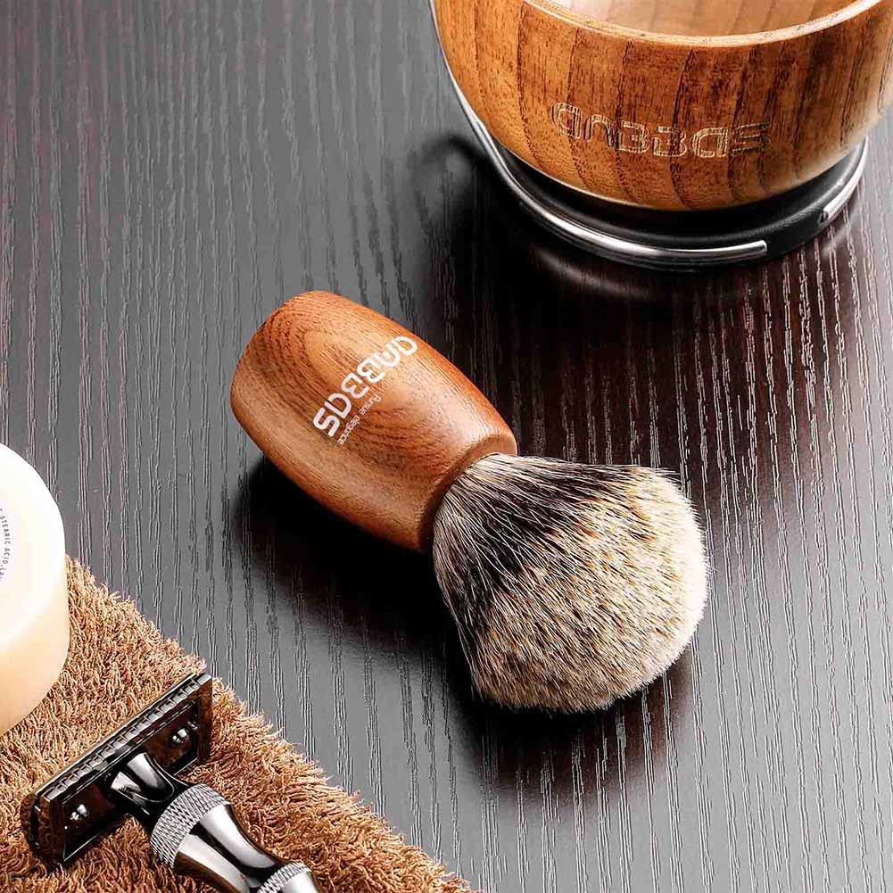 Anbbas Shaving Set, Pure Badger Hair Shaving Brush Wood Handle and Large Soap Bowl with Stainless Steel Shaving Stand 3IN1 Kit for Men