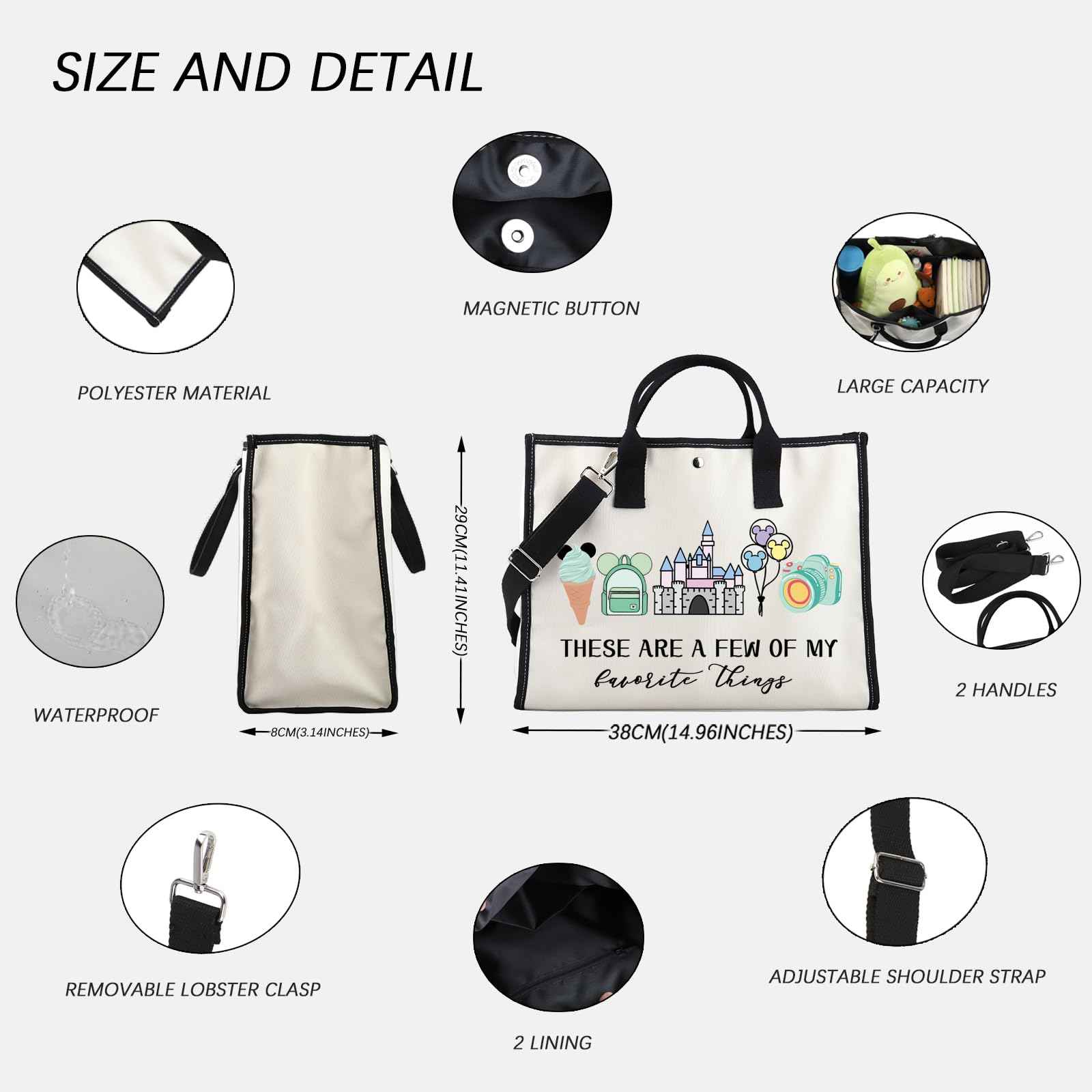 Vacation Trip Gift Fairytale Fans Tote Bag Mouse Family Trip Snacks Makeup Bag Magic Kingd*m Gift Mouse Ice Cream Handbag (F-things Mouse LT)