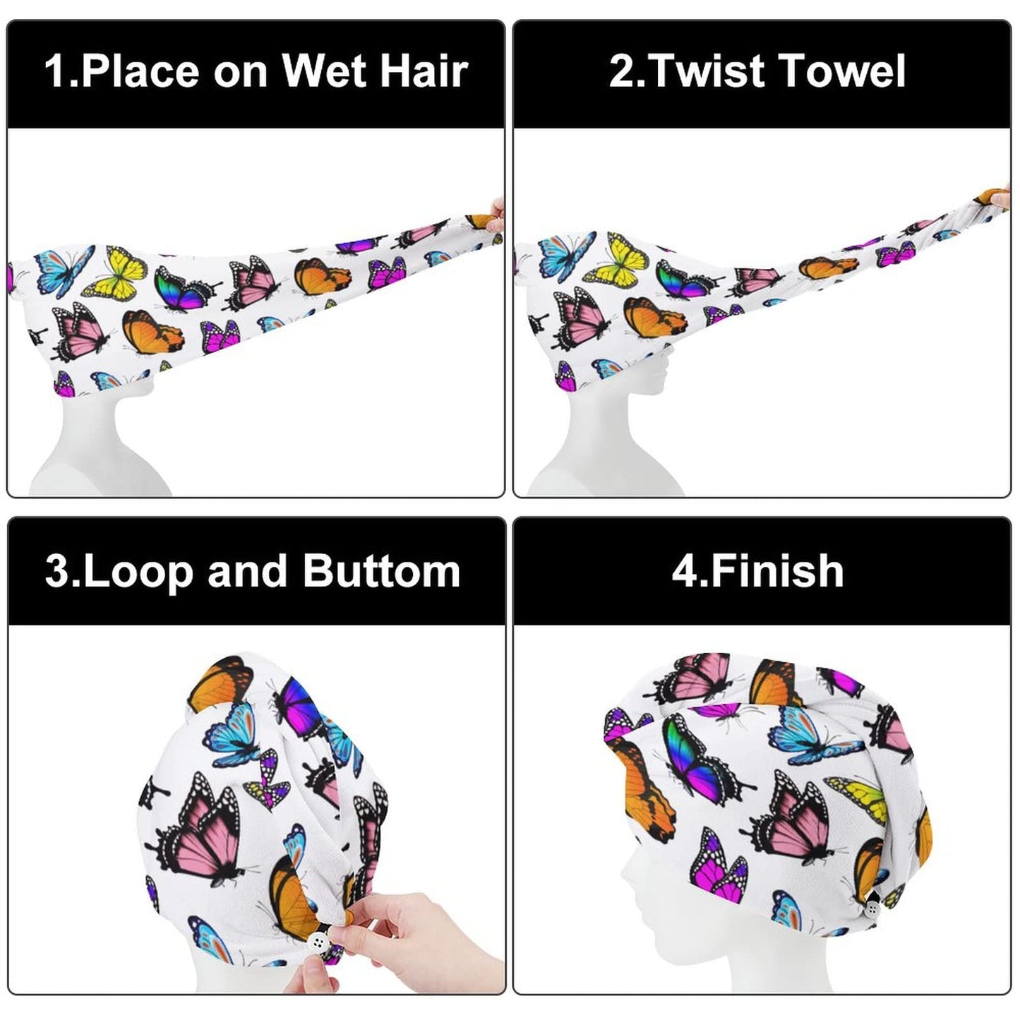 Siarnew 2PCS Super Absorbent Quick Dry Microfiber Hair Towel with Button Hands Free for Women Girls, Ultra-Soft Anti Frizz Dry Hair Turban Daisy Leopard