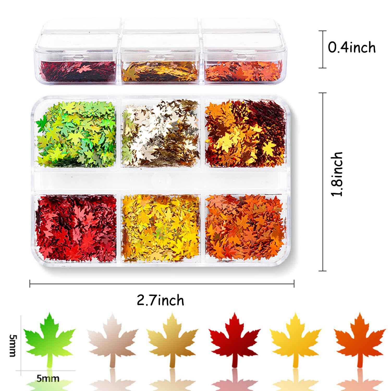 Maple Leave Nail Art Glitter Holographic Leaf Nail Sequin Autumn Nail Flakes Fall Nail Decoration Thanksgiving Nail Accessories Supplies for Women Girls