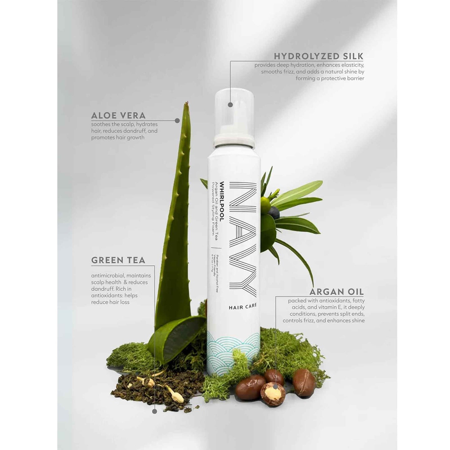 NAVY Hair Care Whirlpool Styling Foam for Curly Hair | Made with Argan Oil and Green Tea for Frizz Control | 6 oz