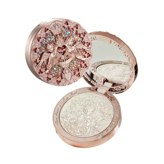 Flower Knows Little Angel Embossed Highlighter - Moonlight White Highlighter Powder,Long-Lasting Moonlight Glow,Creamy White&Subtle Warm Shimmer,Velvet & Weightless Finish(L03 Chanting Anthem)
