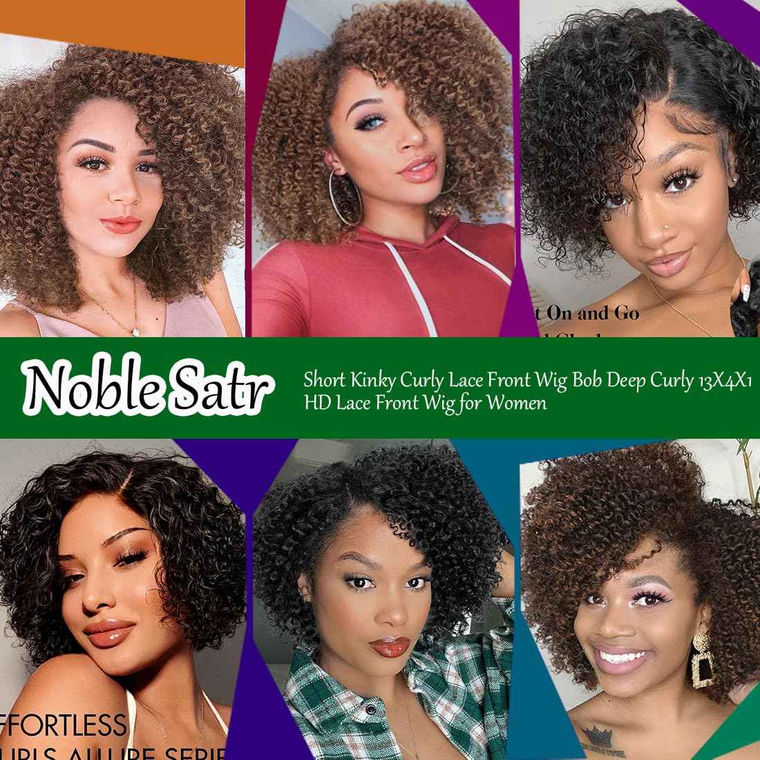 N BLE STAR 5inch Side Part HD Lace Front Wigs 10" Wear and Go Glueless Wigs Human Hair 180% Density Brazilian Virgin Hair Kinky Curly Lace Front Wig P4/30#