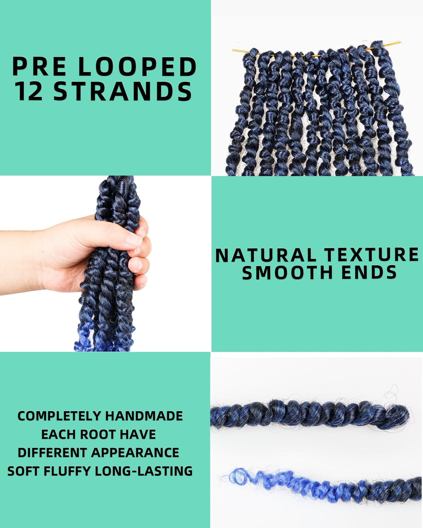 Pre Looped Pretwisted 10 Inches 8 Packs Passion Twist Crochet Hair for Black Women-Omber Blue,Soft Lightweight Hair Extension(10"-8 Packs,T1B/Blue)