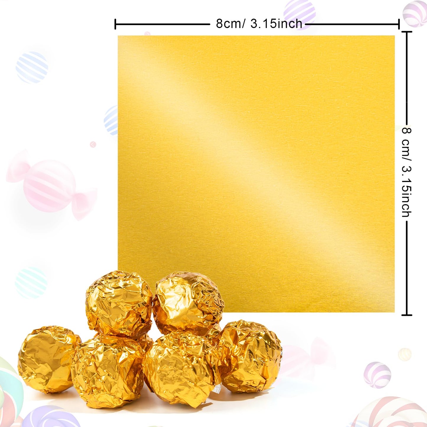 Aluminum Foil Candy Wrappers - Chocolate Wrapping Paper 300pcs Wrapper Homemade Chocolate Bar DIY Packaging for Party Wedding Birthday Valentine Christmas Accessories Square 3.15Inch Gold