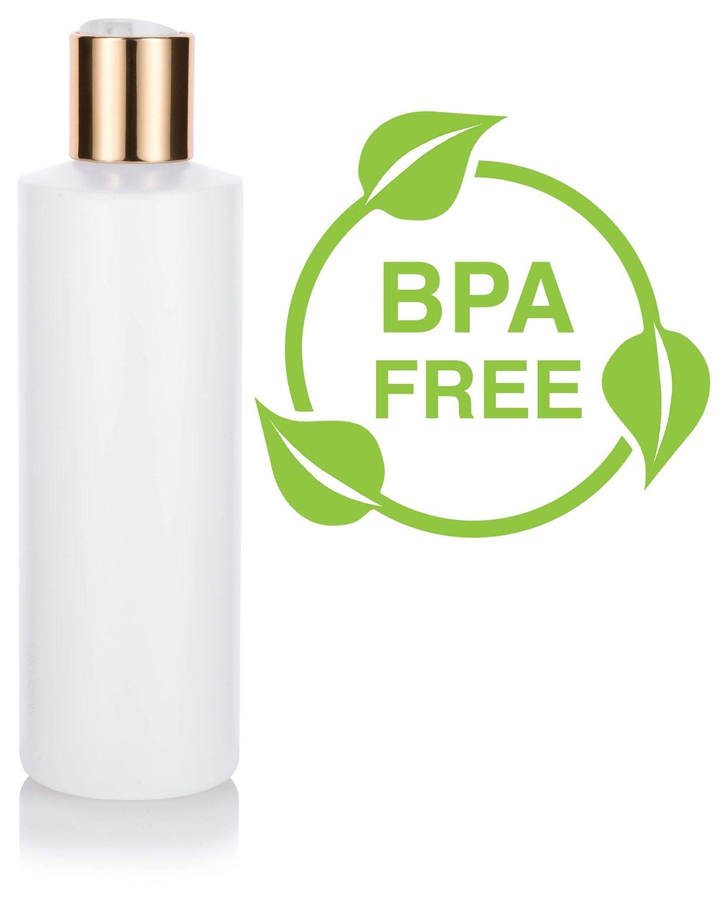 JUVITUS 8 oz Clear Natural Refillable Plastic Squeeze Bottle with Gold Metal Disc Cap (12 Pack)