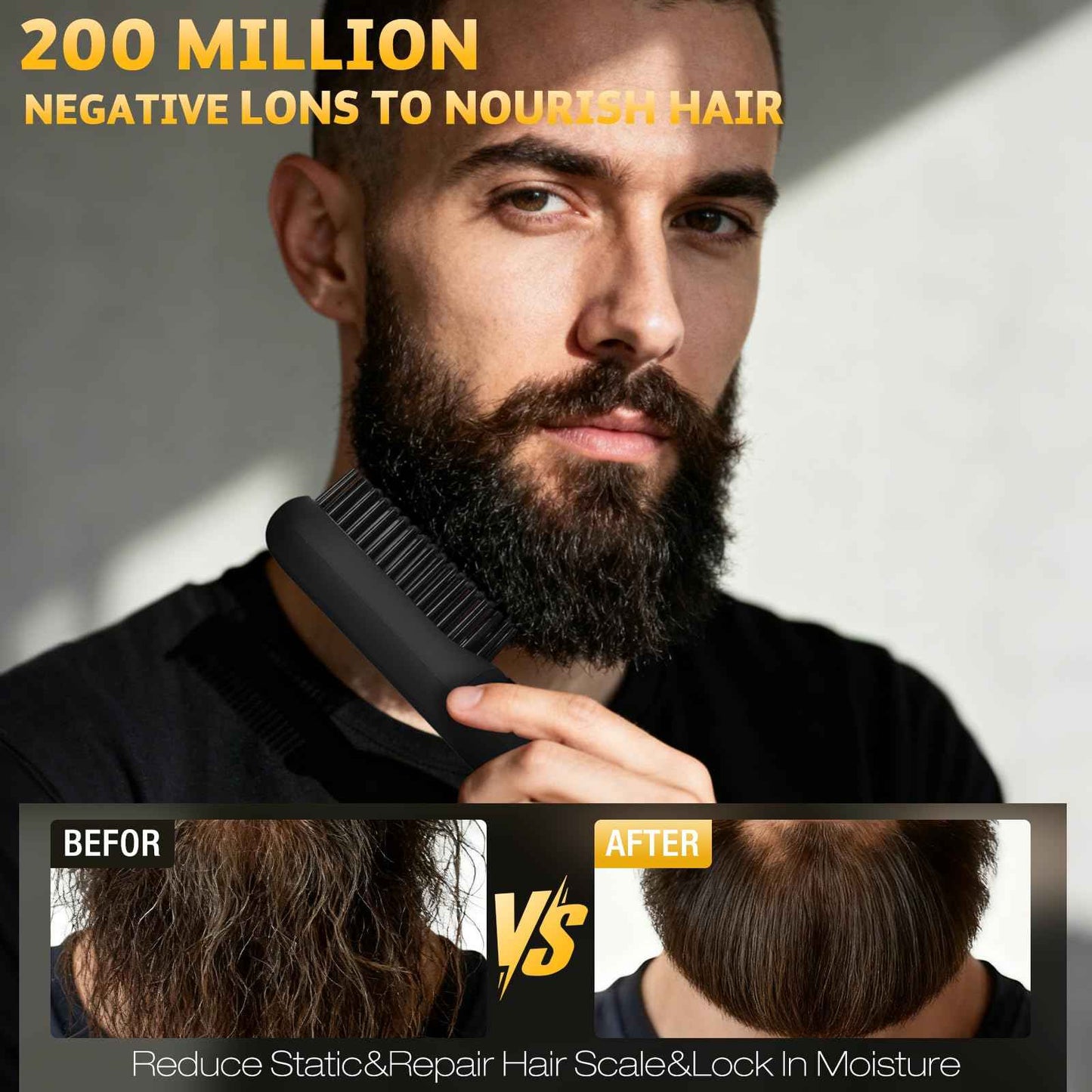 Beard Straightener for Men,Professional Electric Mens Beard Straightening，Anti-Scald Straightening Brush for Beard，Portable for Travel and Home Use, 7 Temperature Setting Comb for Home Travel