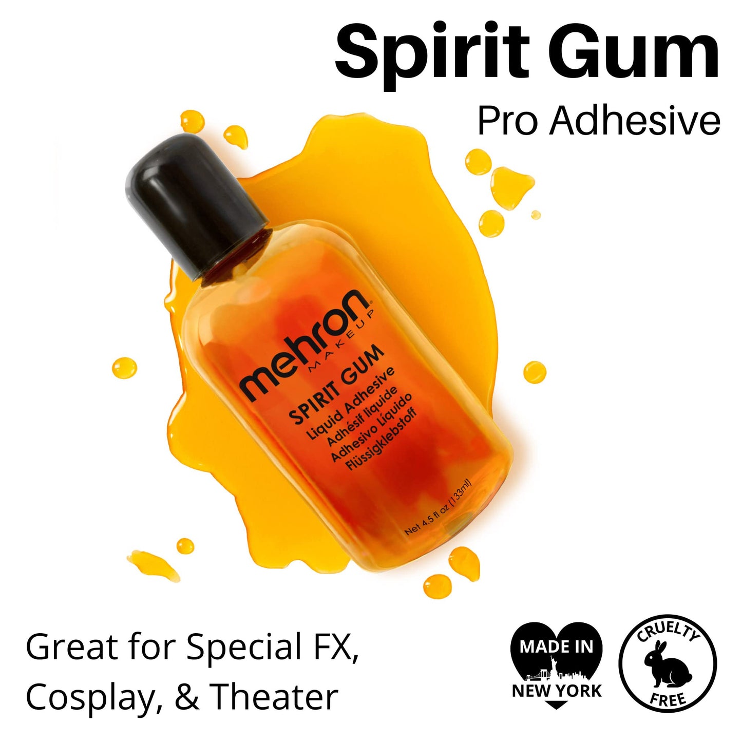 Mehron Makeup Spirit Gum | Spirit Gum Adhesive | Special FX, Cosplay, Halloween, Stage Performance Makeup | Professional Cosmetic Glue Adhesive for Face, Skin, & Body (4.5 oz) (Matte)