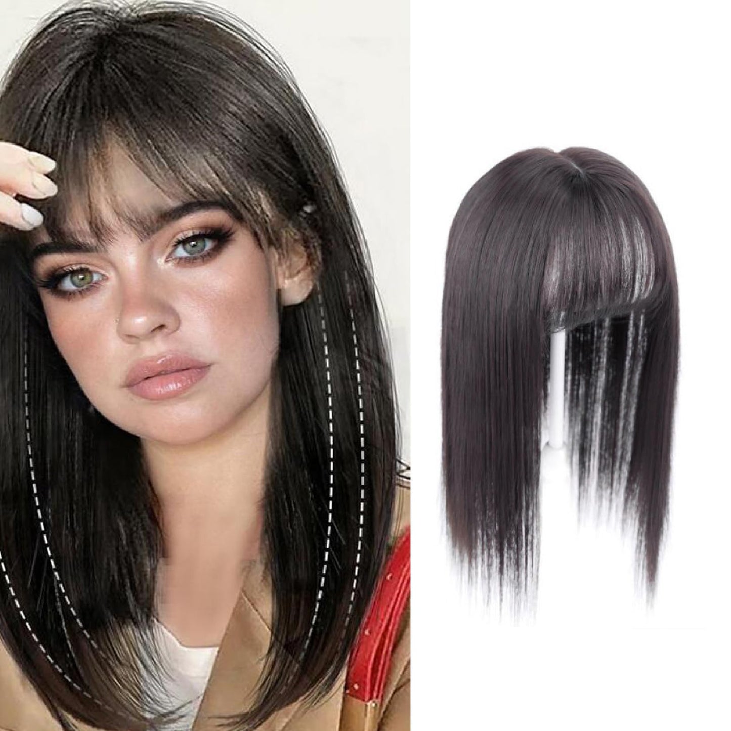 Funyn 14 Inch Synthetic Hair Topper Toupee Long Layered Hair Toppers Hairpiece Wiglets Ladies Hair Toppers Hair Pieces Clip In Bangs Extension for Women (Straight, Black Brown)