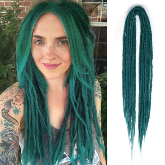 Sangtok 15 pcs Double Ended Dreadlock Extensions, 24 inch Teal Green Dreads Extensions Thin 0.6cm Fake Dreadlocks, DE Synthetic Dreadlock Extensions Reggae Hippie Ombre Dreads for Women