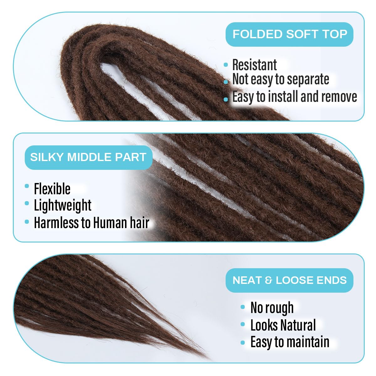 Sangtok 15 pcs Double Ended Dreadlock Extensions, 24 inch Chocolate Thin 0.6cm Fake Dreads Extensions, DE Synthetic Dreadlock Extensions Reggae Hippie Dreads for Women