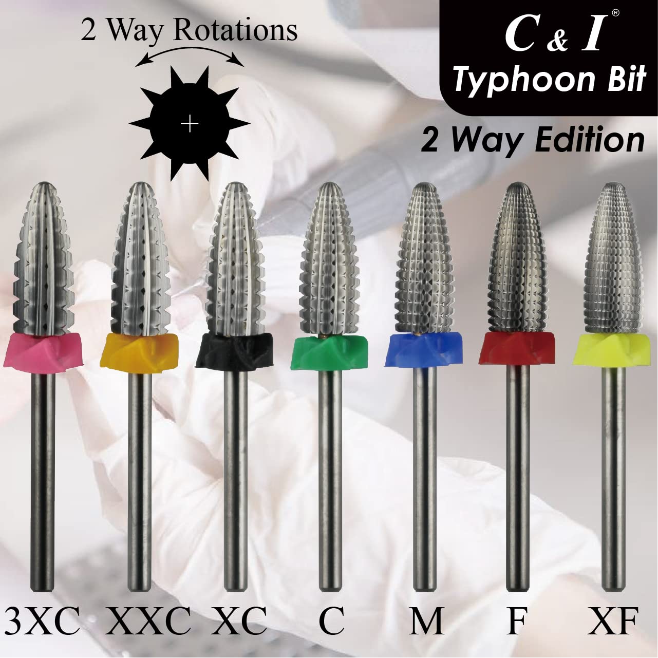 C & I Typhoon Bit, 2 Way, Fast Remove Acrylics or Gels, Both for Left Handed & Right Handed, Carbide Nail Drill Bit Electric Manicure Drill & Accessory (C (Coarse))