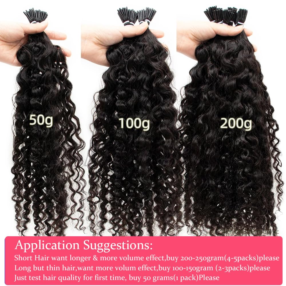 Kinky Curly I Tip Hair Extensions Human Hair Cold Fusion Stick I Tip Hair 18 Inch 100% Remy Hair Extensions Cold Fusion Tipped Hair Extensions for Women Curly Pre Bonded Microlinks Hair Extensions 50G