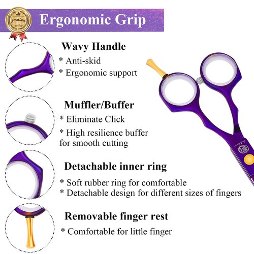 Purple Dragon 5.5 inch Hair Cutting Scissors Set with Razor, Leather Scissors Case, Barber Hair Cutting Shears Hair Thinning/Texturizing Shears for Professional Hairdresser or Home Use (Purple)
