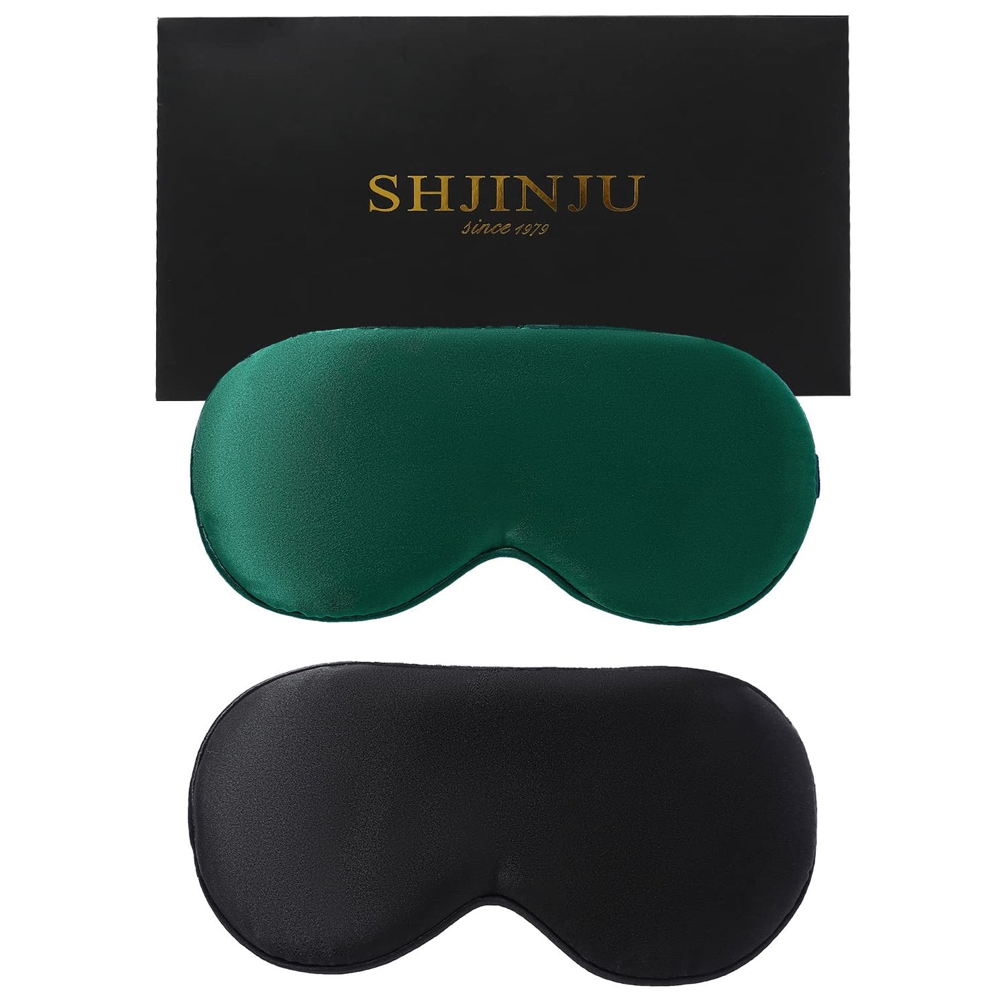 2-Pack 100% Real Natural Silk Eye Mask, Silk Sleeping Mask, Shade Puffy Eye Gift with Adjustable Straps, Sleep Eye Mask, SHJINJU Eye Mask Shade (Black and Dark Green)