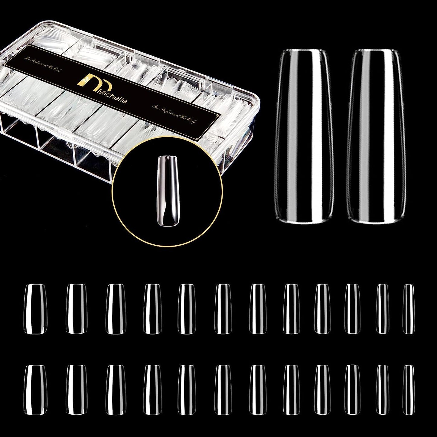 Michelle False Nails Tips 240pcs Long Square Press on Nails Pre-shape Gel Nail Tips for Full Cover Acrylic Nails Fake Nails For Nail Extension Home DIY Nail Salon Gelly Tips