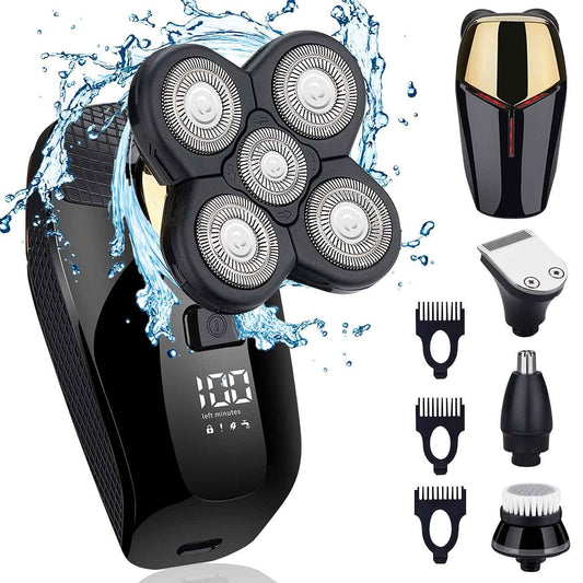 HONTEC 4 in 1 Electric Head Shaver Set - Bald Shaver, Wet & Dry, Cordless, with Nose & Ear Trimmer, Facial Cleansing, Rechargeable, IPX6 Waterproof