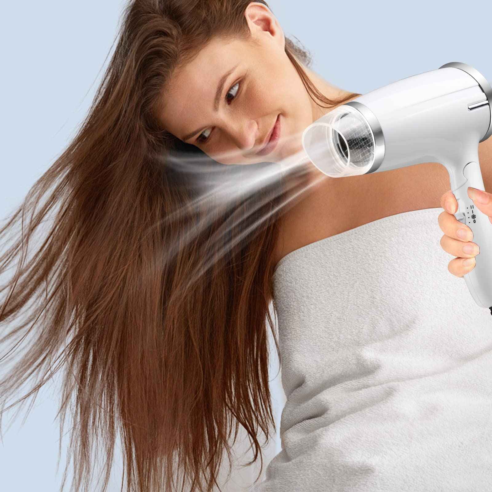 Travel Hair Dryer 1200W Folding Handle Lightweight Blow Dryer,Smart Portable 3 Heat Settings Professional Compact Hair Dryer,Fast Drying for Women