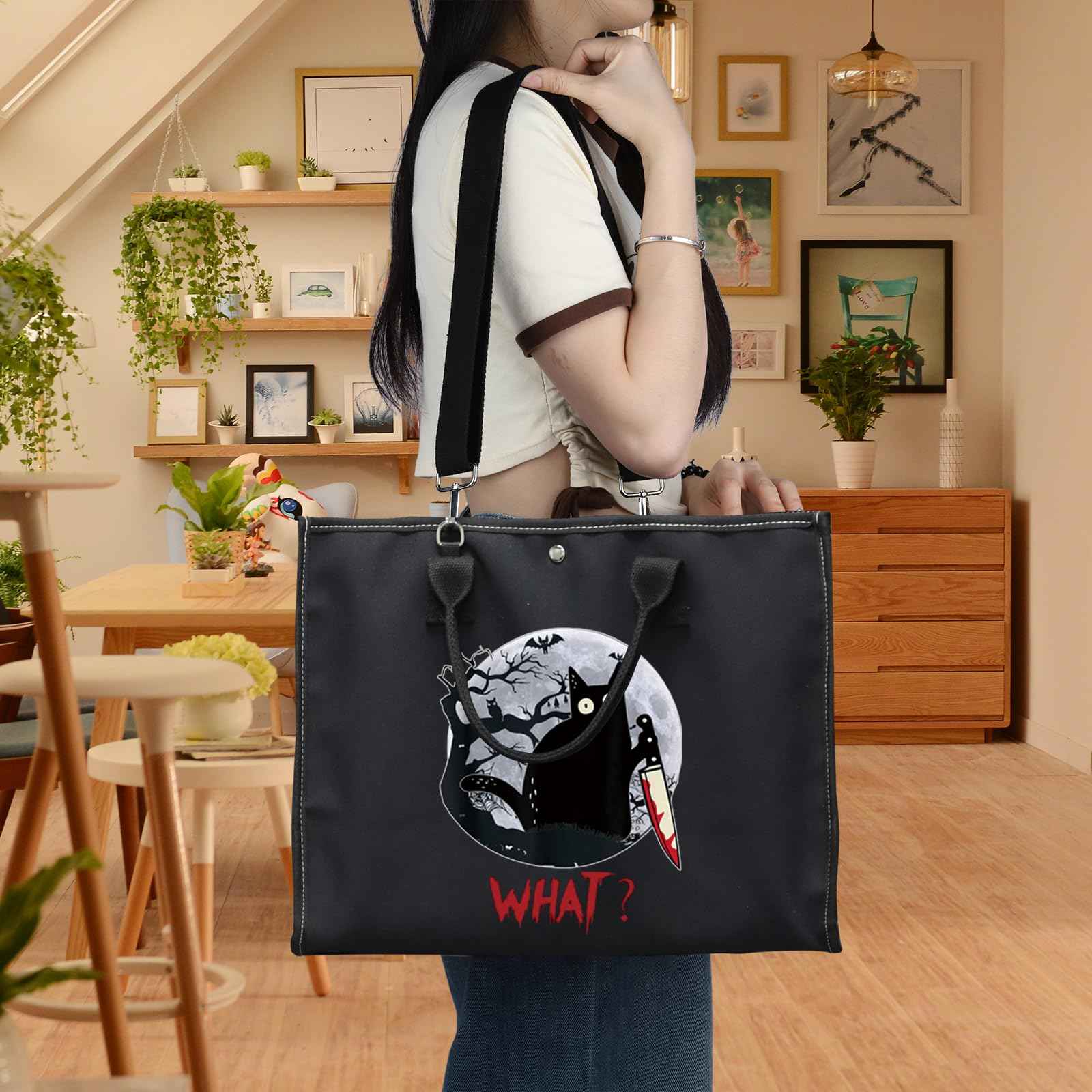 LEVLO Murderous Cat With Knife Cosmetic Make Up Bag Sneaky Cartoon Aminal Inspired Gifts Cat What Makeup Zipper Pouch Bag (C at What LT)