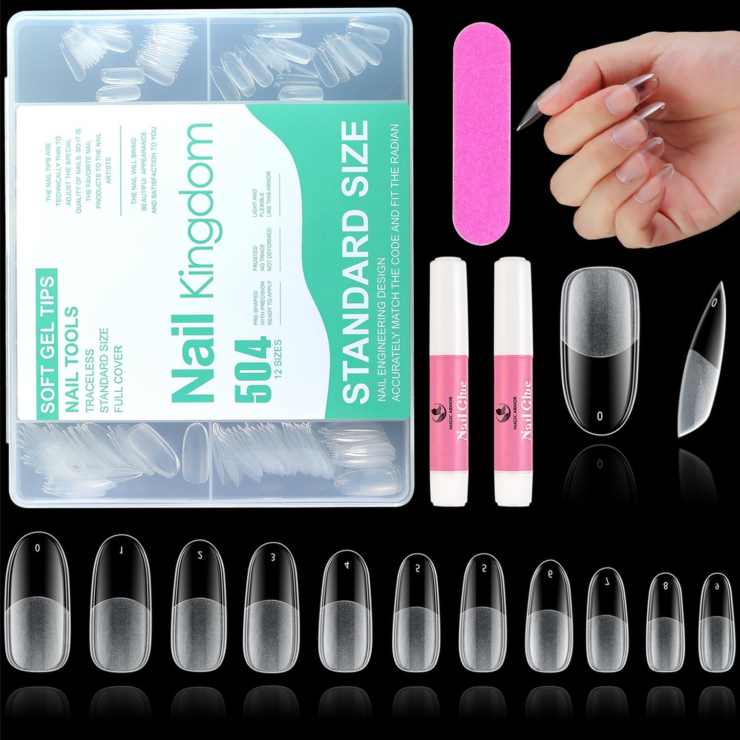 MAGIC ARMOR Round Almond Nail Tips Pre-shape 504pcs Round Almond Gel Nail Tips Round Oval Almond Press on Nails Soft Gel Nail Tips for Full Cover Acrylic Round Oval Full Nails False Nails 10 Sizes Ova