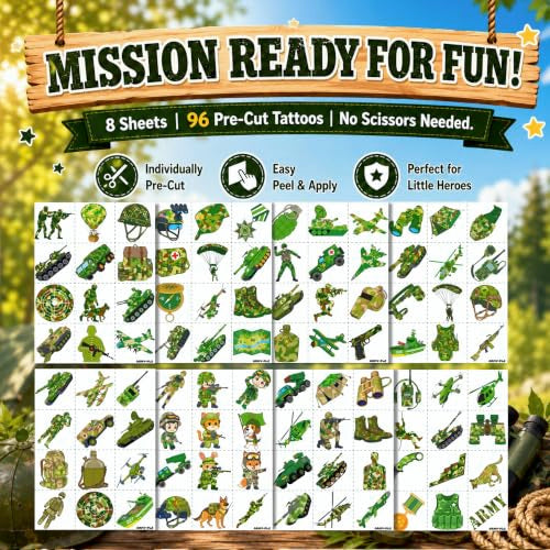 96 PCS Military Camo Temporary Tattoos for Kids