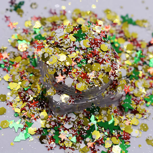 10 Grams/Pack - Christmas Holiday Snowflake Tree Mixes Series Glitter - Festival Rave Beauty Makeup Face Body Nail Art Craft Tumbler Decoration CH120