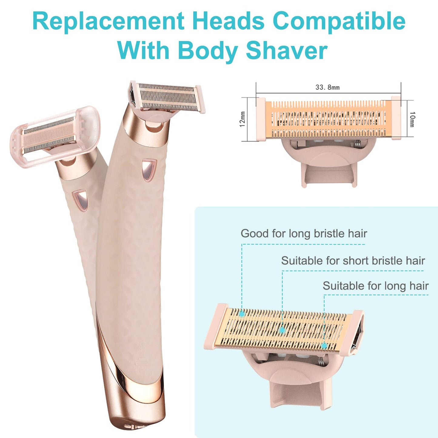 SavFinto Razor Replacement Heads fit for Flawless nu Razor, Hair Remover Replacement Head, Rose Gold Plated Body Replacement Heads 2-PACK