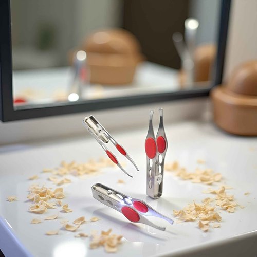 2 Pcs Silver Tweezer With LED Light for Hair Removal Makeup Tool Eyebrow Eyelash Tweezers for Women Facial Hair, Lash Trimmer,Hair Ingrown for Tweezer,Women's Hair Removal Tweezers