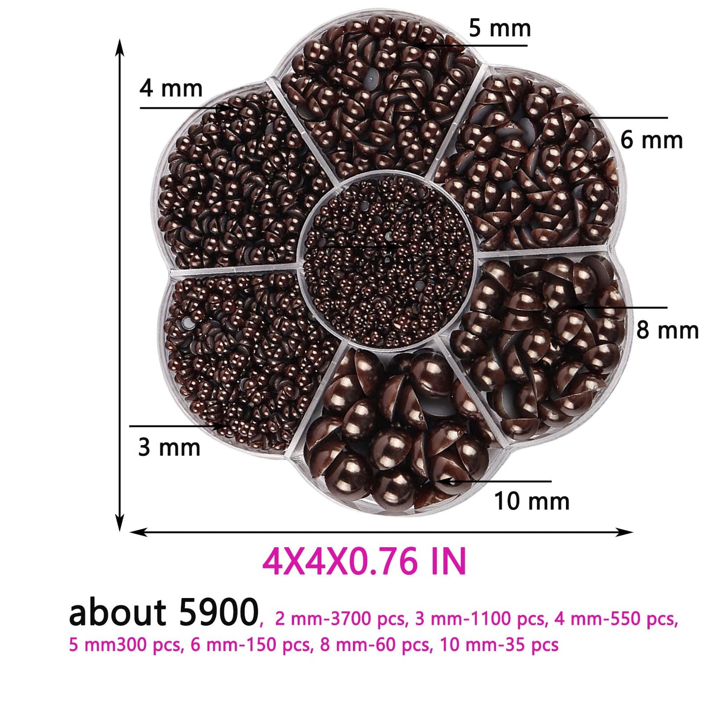 5900 Pcs Half Pearls for Crafts Dark Coffee Nail Pearls for Nail Art Falt Back Pearls for Makeup Craft Pearls for Artists Creative DIY Flatback Pearls for Nails（2/3/4/5/6/8/10mm）