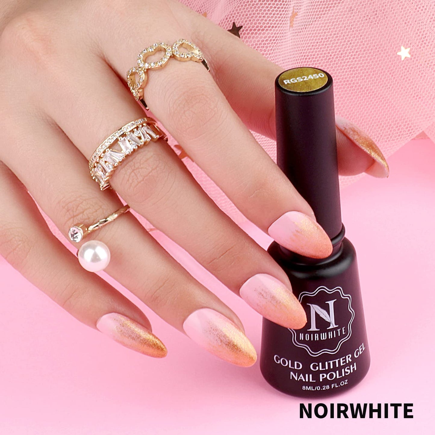 noirwhite Gel Nail Polish Gold Glitter Gel Nail Polish Set Soak-Off UV LED 6 Colors Sparkly Gold Pink Brown Gel Polish Professional Starter Kit Salon DIY at Home Nail Art Manicure