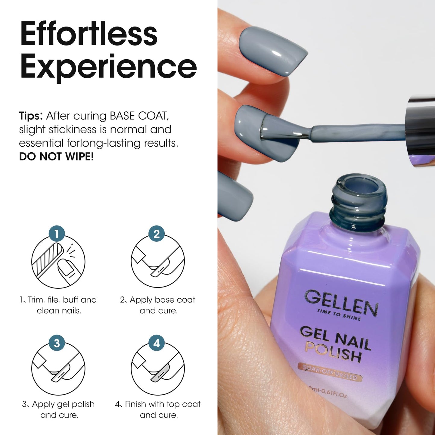 Gellen Gel Nail Polish - 18ml Gray Gel Polish Soak Off No Wipe Glossy Led UV Gel for Nail Manicure Art Salon Home, 0.61 Fl.Oz