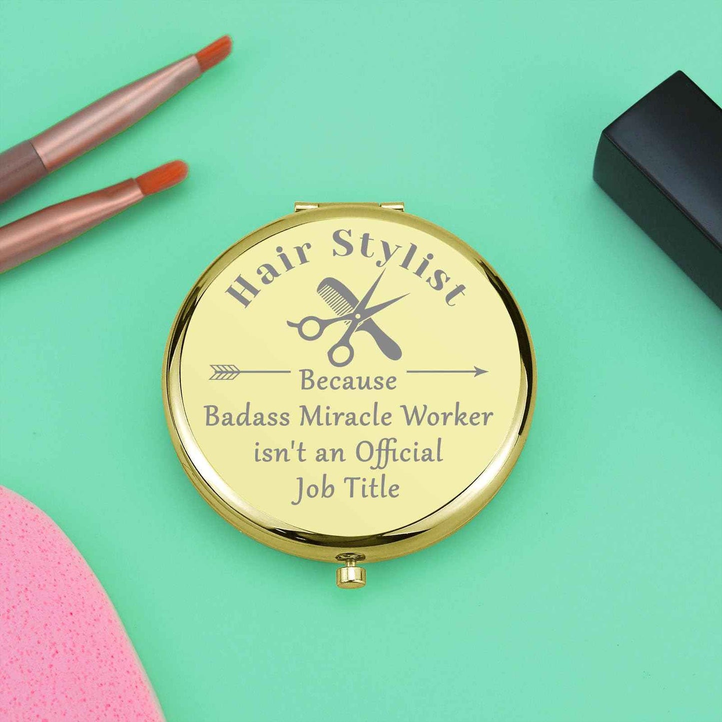 Hairdresser Gifts Hair Stylist Gifts Compact Makeup Mirror Barber Gifts Thank You Gifts for Hairdresser Beautician Gifts Folding Makeup Mirror Inspirational Graduation Gift for Salon Stylist(Gold)