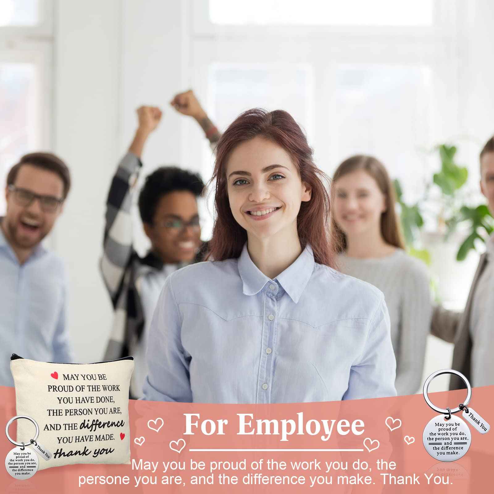 Geosar 16 Pcs Employee Appreciation Gifts Bulk Thank You Gifts for Women with 8 Inspirational Makeup Bags and 8 Thank You Keychains for Nurse Medical Assistant Grandmother Teachers Coworkers Staff