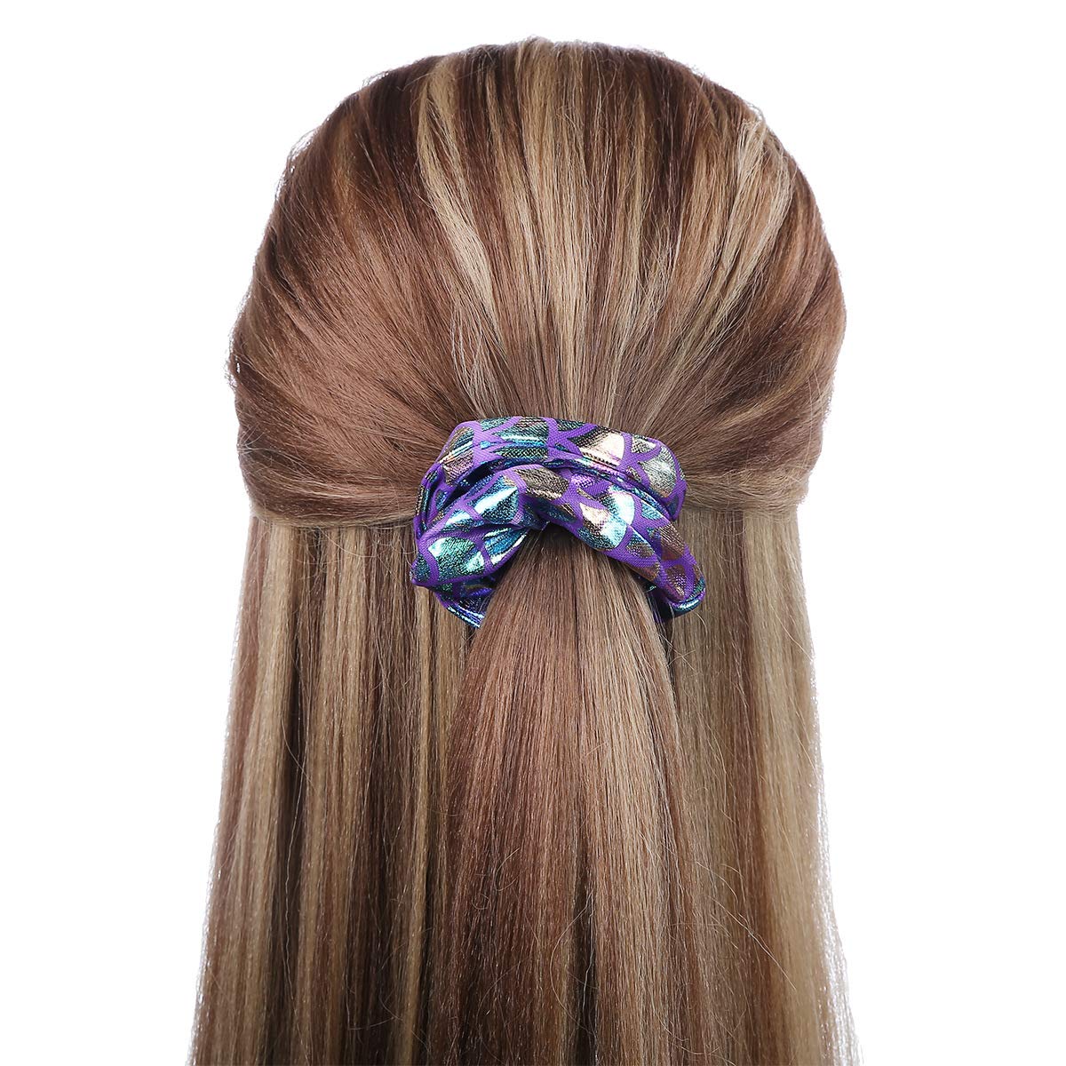 7 Pcs Shiny Mermaid Dance Cheer Hair Scrunchies For Thick Hair School Performance/Sports/Practice/Party/Gymnastics Metallic Scrunchie Ponytail Holder Wrist for Girls Cosplay Show (Silver)