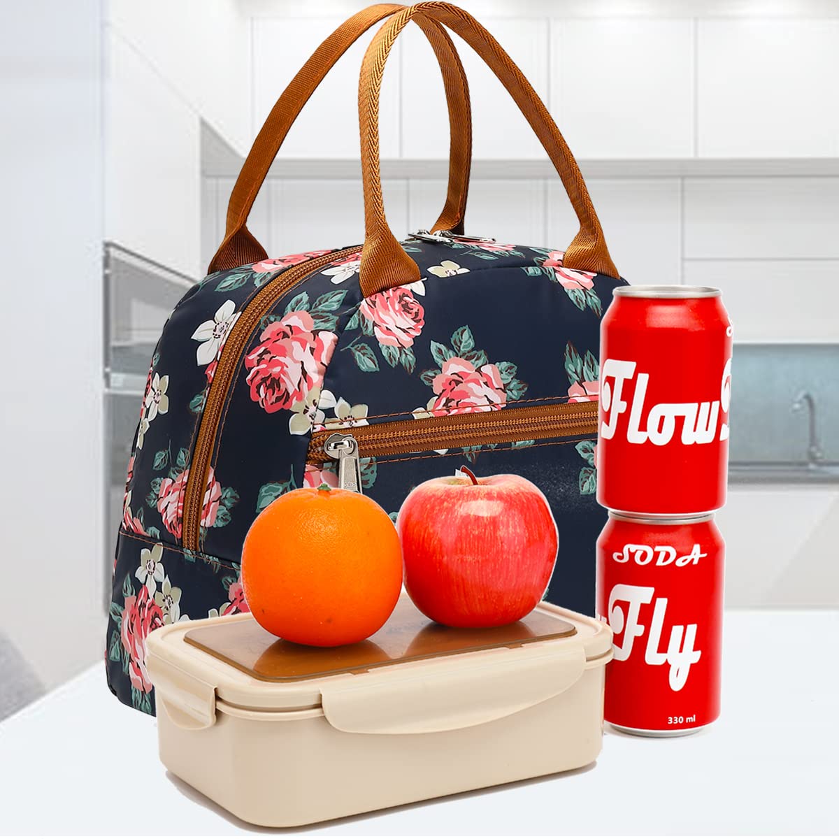 FlowFly Lunch Bag Tote Bag Lunch Organizer Lunch Holder Insulated Lunch Cooler Bag for Women/Men, Rose