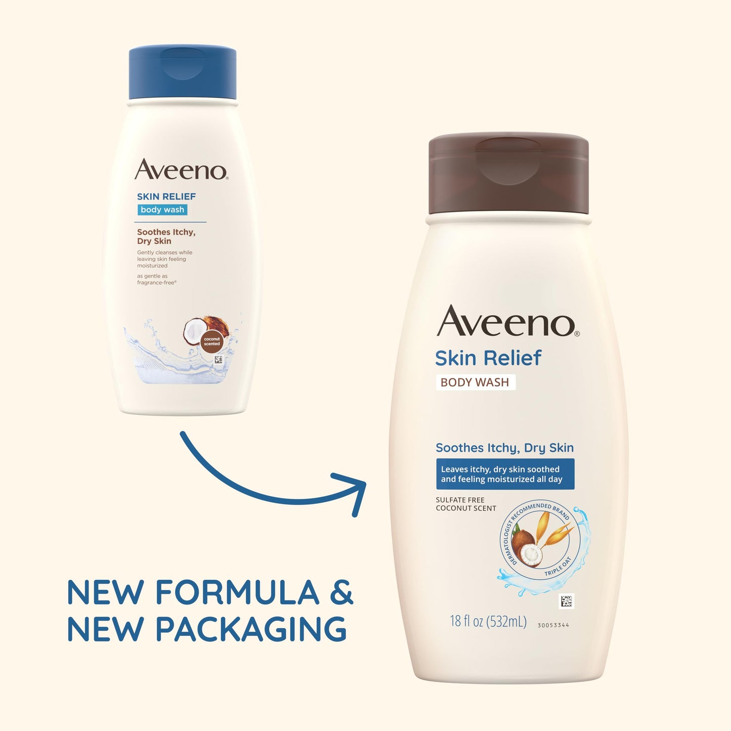 Aveeno Skin Relief Body Wash with Coconut Scent & Soothing Oat, Gentle Soap-Free Body Cleanser for Dry, Itchy & Sensitive Skin, Dye-Free & Allergy-Tested, 12 fl. oz