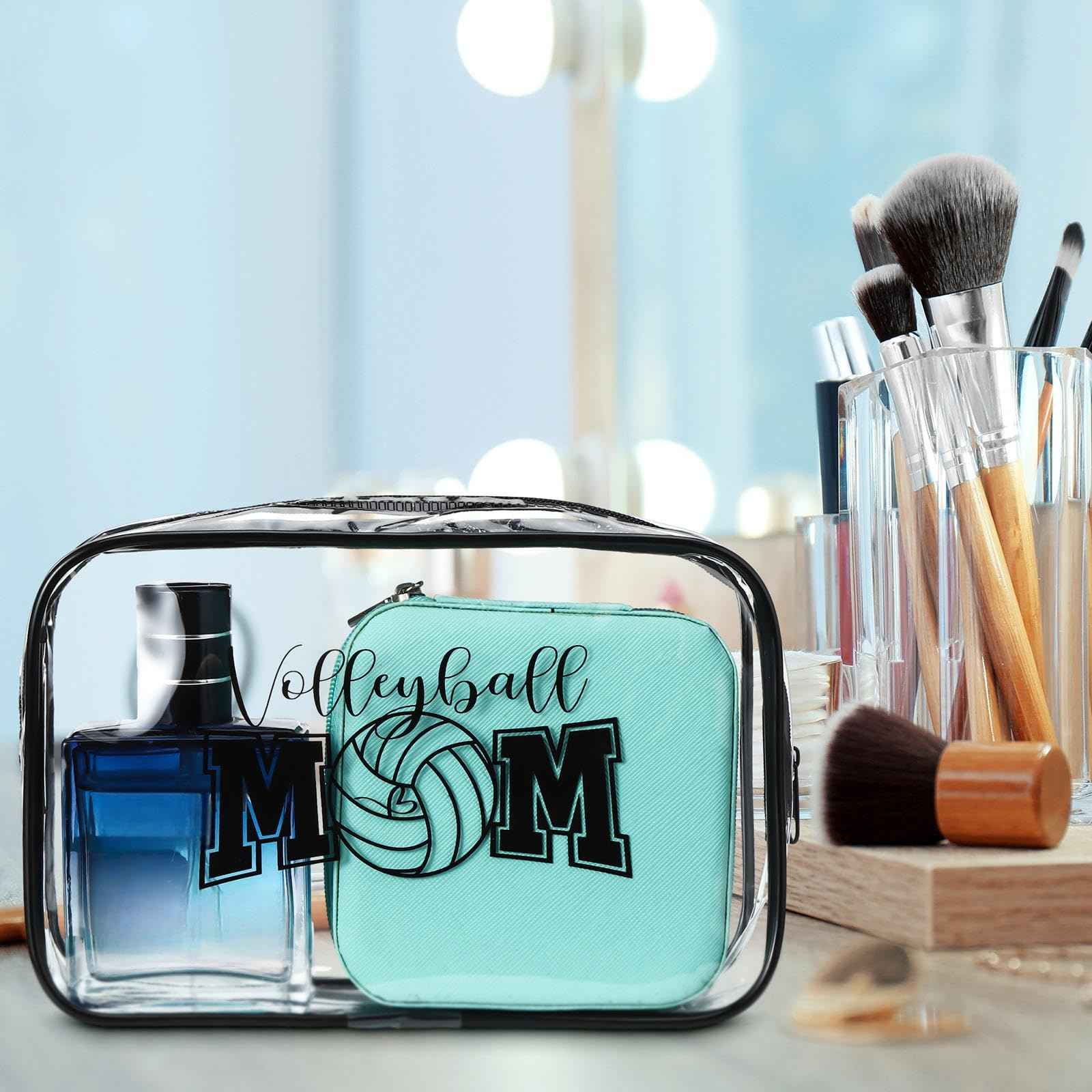 Abbylike 12 Pcs 7 x 4.7 x 2.4'' Cosmetic Bag Gifts Accessories for Makeup Bags Clear PVC Cheer Case Toiletry Zipper Pouch for Women Christmas Xmas (Volleyball Theme)