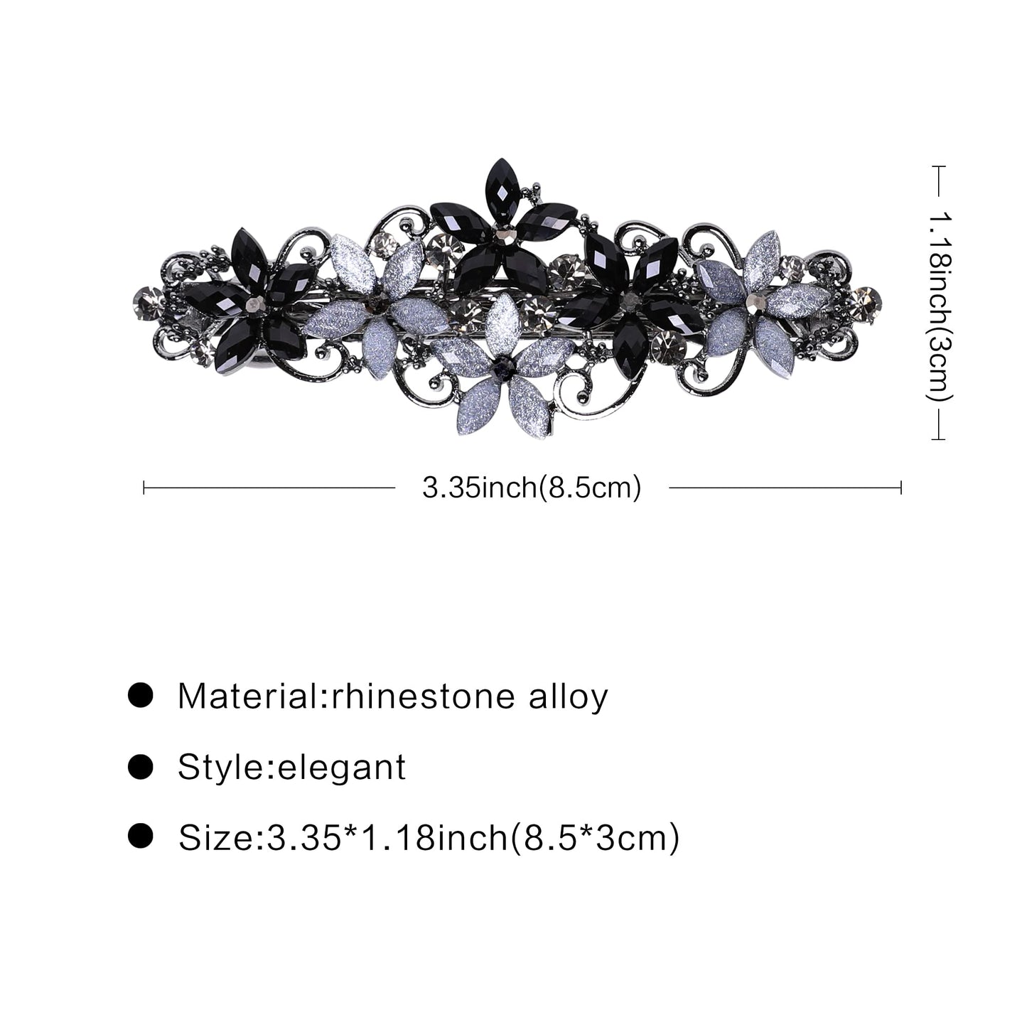 Flower Rhinestone Hair Barrettes for Women Fine Hair Glitter Sparkle Fancy Hair Clips for Women And Girls Elegant Pearl Barrettes (Black&Gray)