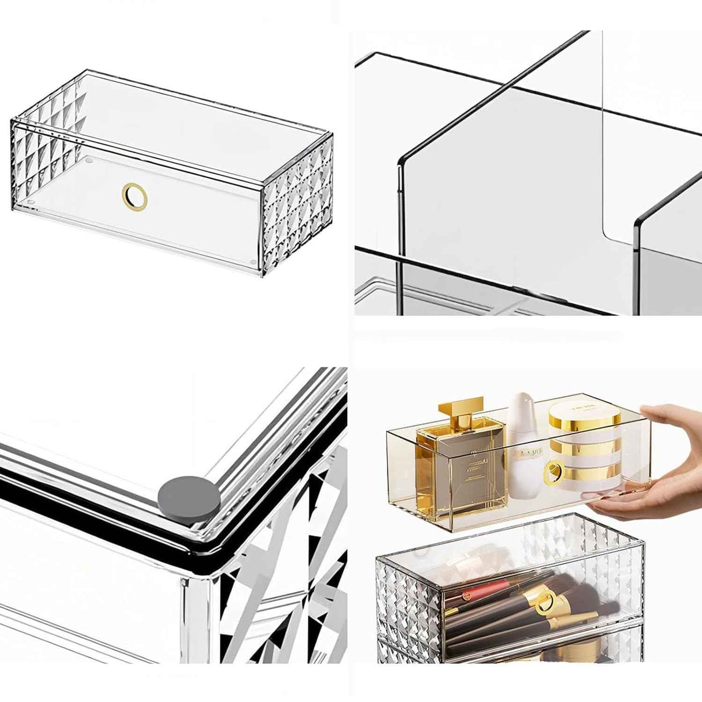 MORNITE 2-Tier Stackable Medicine Cabinet Organizer Drawer with Removable Dividers, Clear Plastic Bathroom Storage Drawers for Vanity, Countertop, Wall Cabinet Home Organization