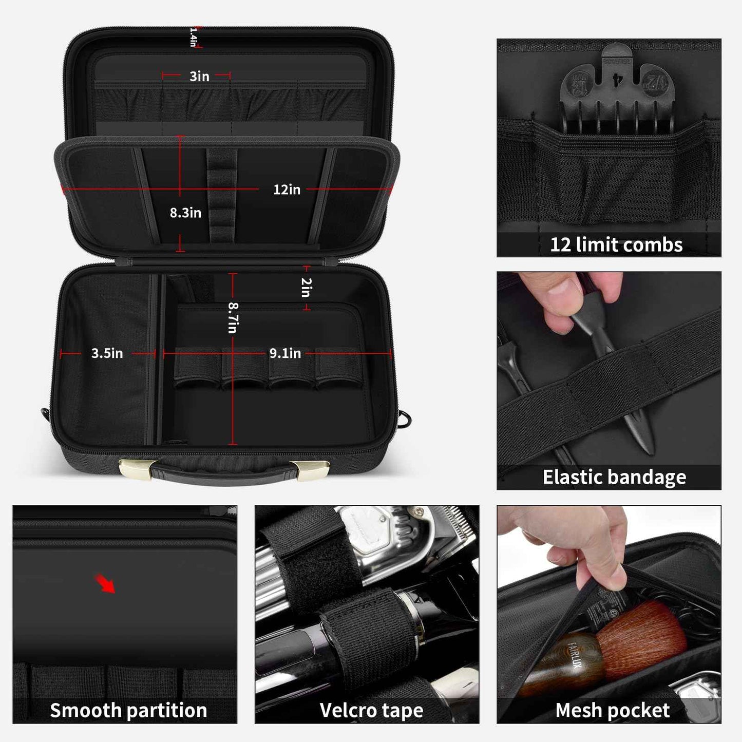 ANKHOH Barber Case for Ufree/for Wahl/for Andis/for Novah/for Solati Hair Clippers, Mens Beard Trimmer Universal Hair Tool Organizer, Barber Kit and Accessories Travel Bag (Box Only)