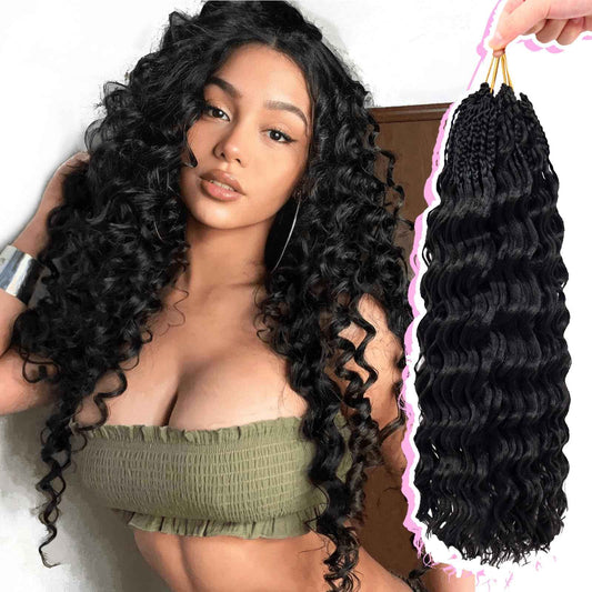 Gowit Pre Looped Deep Wave Crochet Hair 18 Inch 7 Packs Short Curly Black Pre Twisted Ocean Wave Deep Twist Crochet Braids Synthetic Braiding Hair for Black Women
