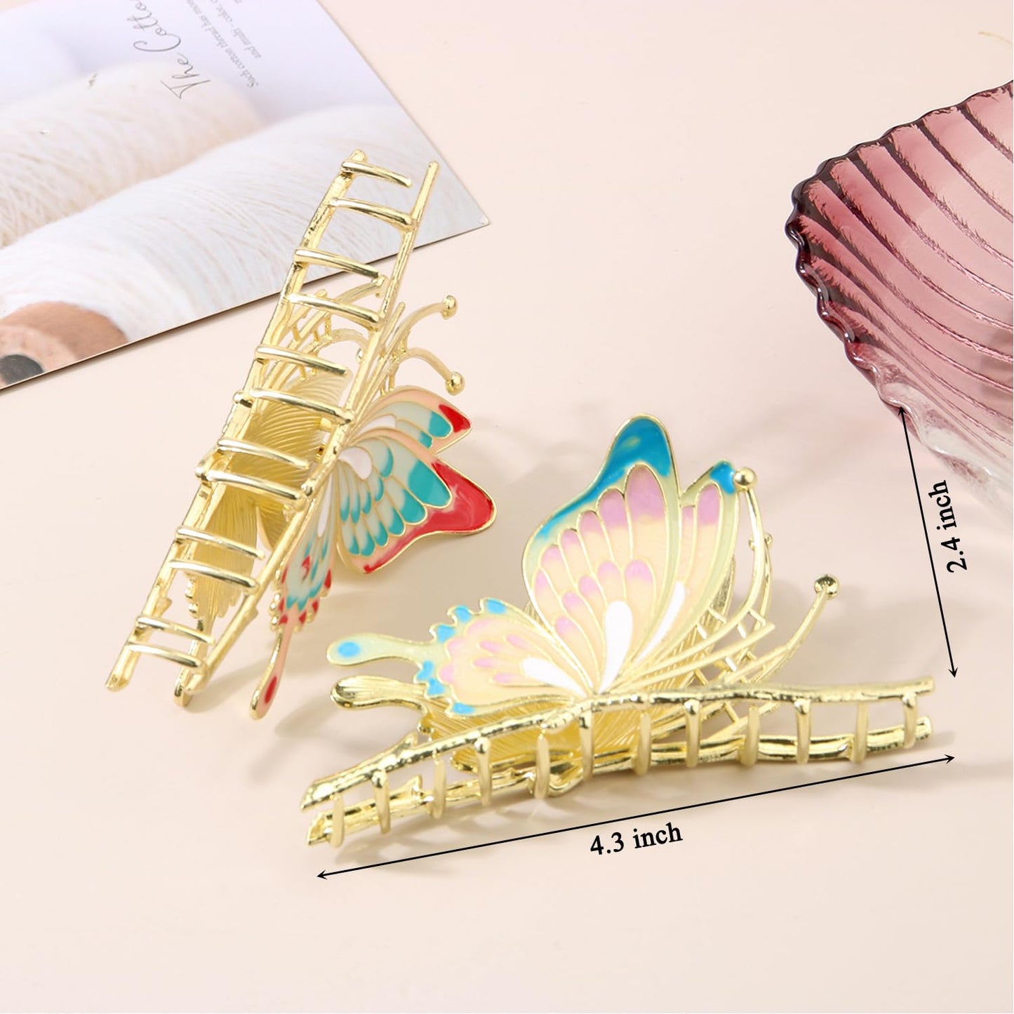 WODICO 2Pcs Gold Butterfly Hair Clips for Women - Made of Metal Perfect for Thin or Thick Hair, Include 2Pcs Metal Butterfly Claw Clips.