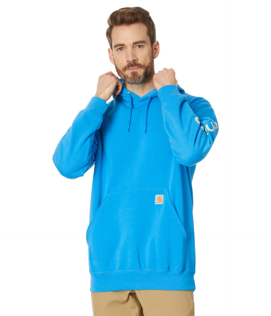 Carhartt Men's Loose Fit Midweight Logo Sleeve Graphic Sweatshirt, Atomic Blue