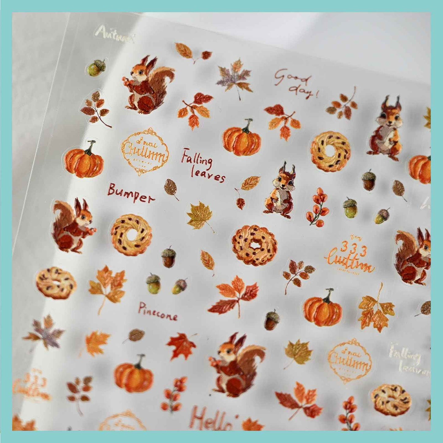 CESTSIREN Fall Squirrel Nail Art Stickers, Maple Leaves Nail Decals, Self-Adhesive,Autumn Nail Accessories & Supplies, Durable & Long-Lasting