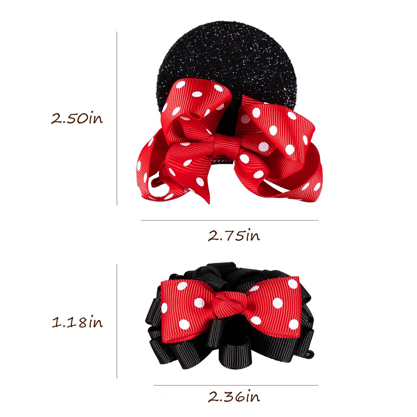 Mouse Ears Hair Bows Red Polka Dot Bow Clip Pigtail Alligator Barrettes for Toddler Baby Girls Kids Cute Birthday Party Cartoon Costume Decor Accessories Christmas Gift